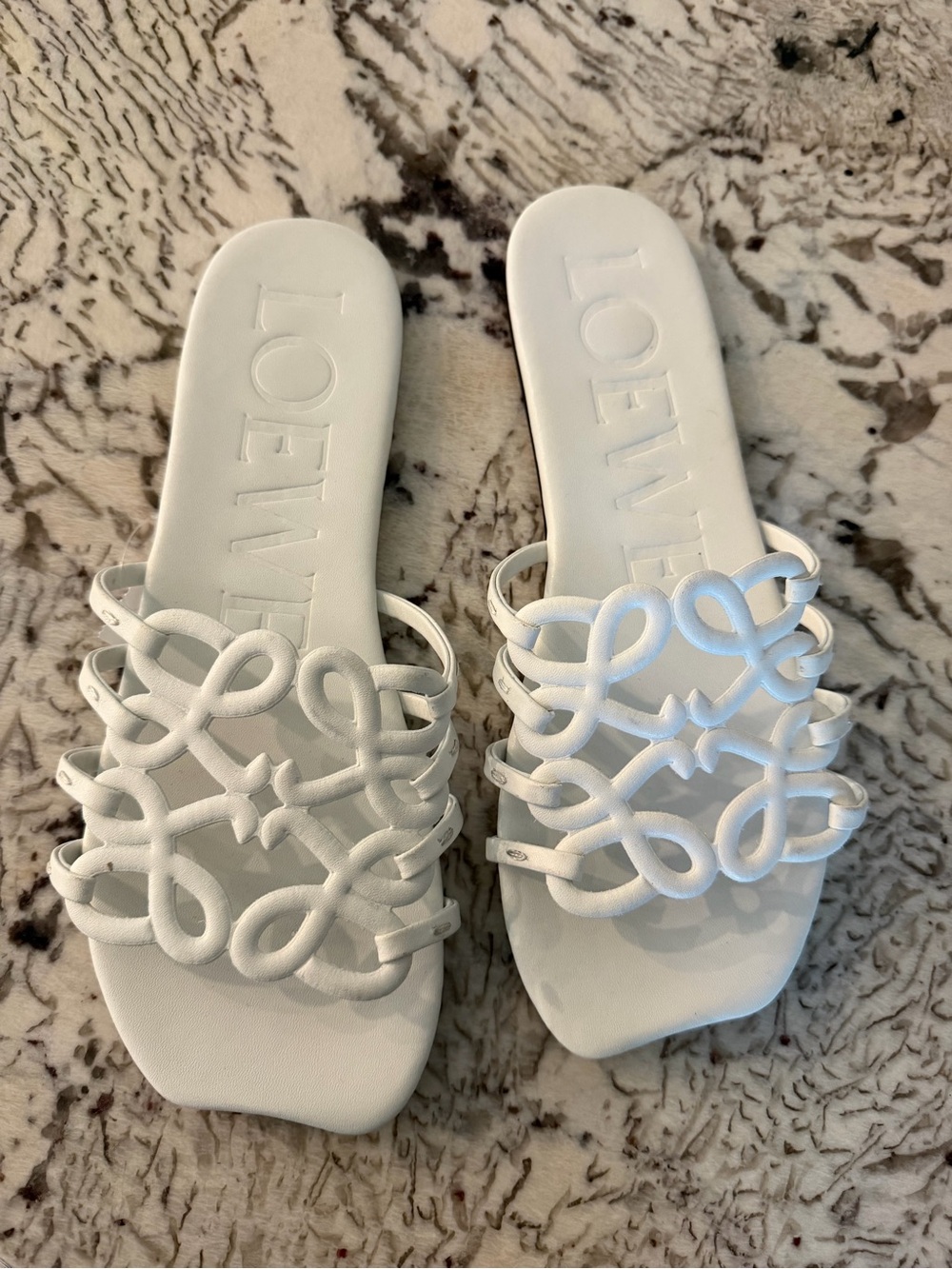 Loewe White Anagram-Knot Leather Slide Sandals